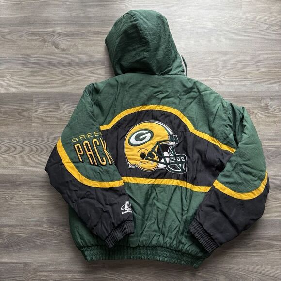 VTG Logo Athletic Green Bay Packers Pro Line Jacket Large L Hooded 90s NFL - Picture 2 of 10
